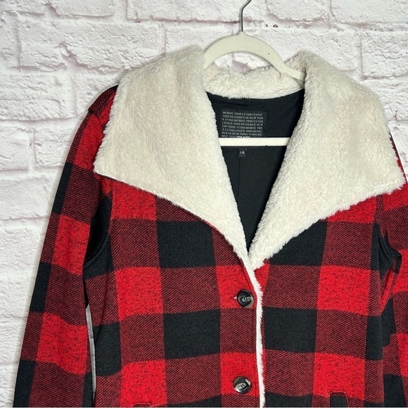 Steve Madden Plaid Faux Sherpa Collared Trench Coat NWT - Picture 7 of 16